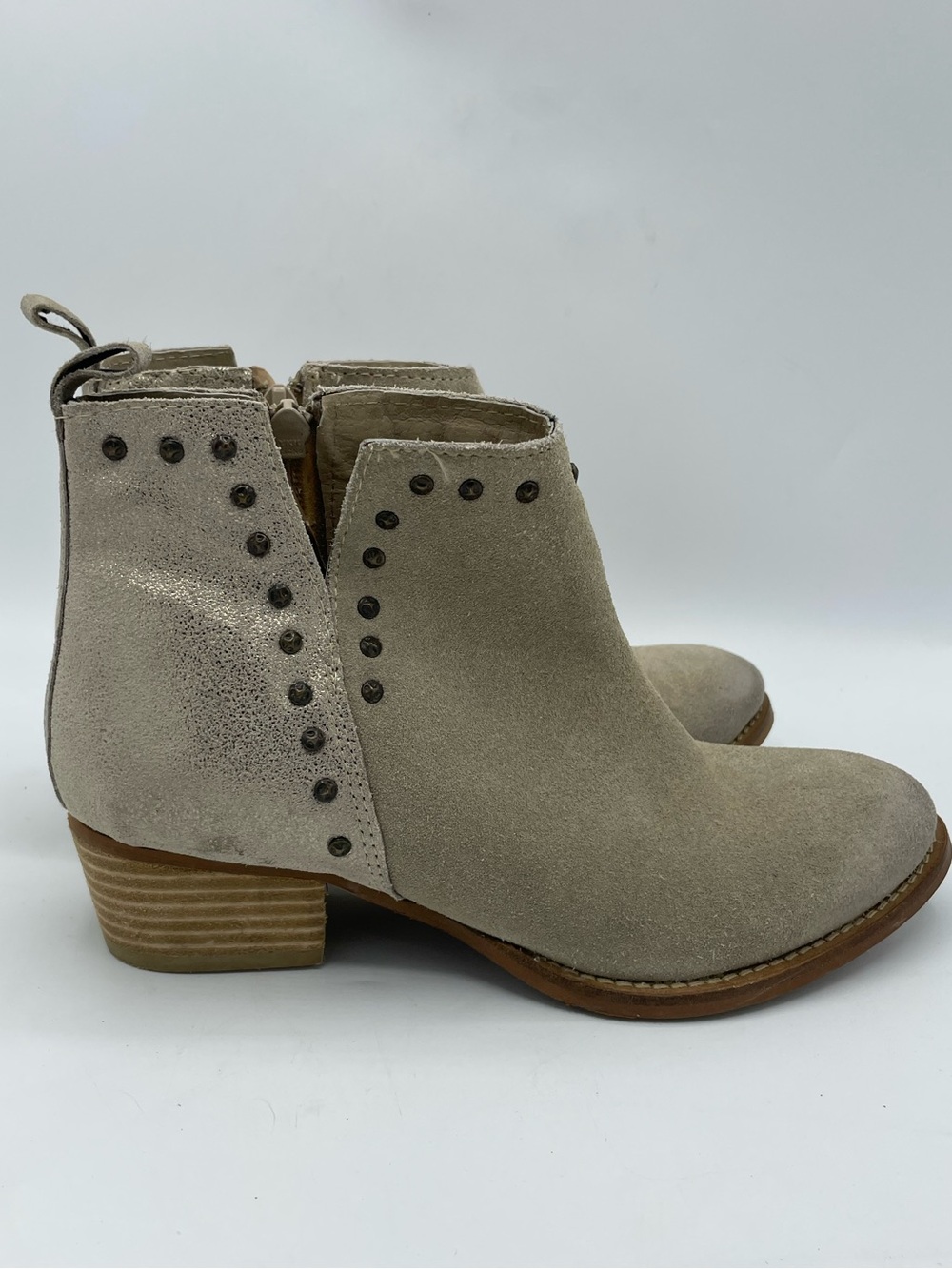 Diba True Short Order Women's Suede Ankle Booties with Stud Detail - Light Taupe